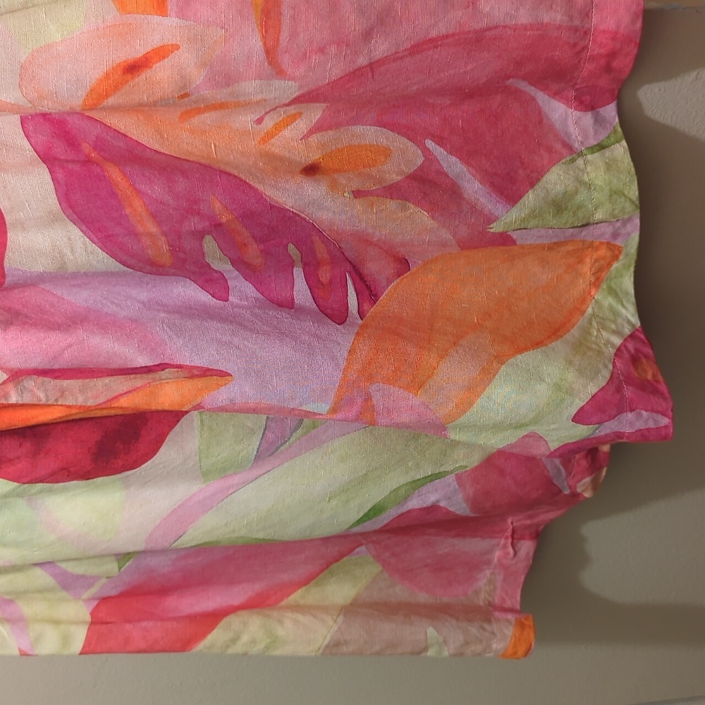 H&M Linen Blend Pull-On Shorts High Waist Pockets Pink Orange Leaf-Patterned- L - Picture 10 of 12